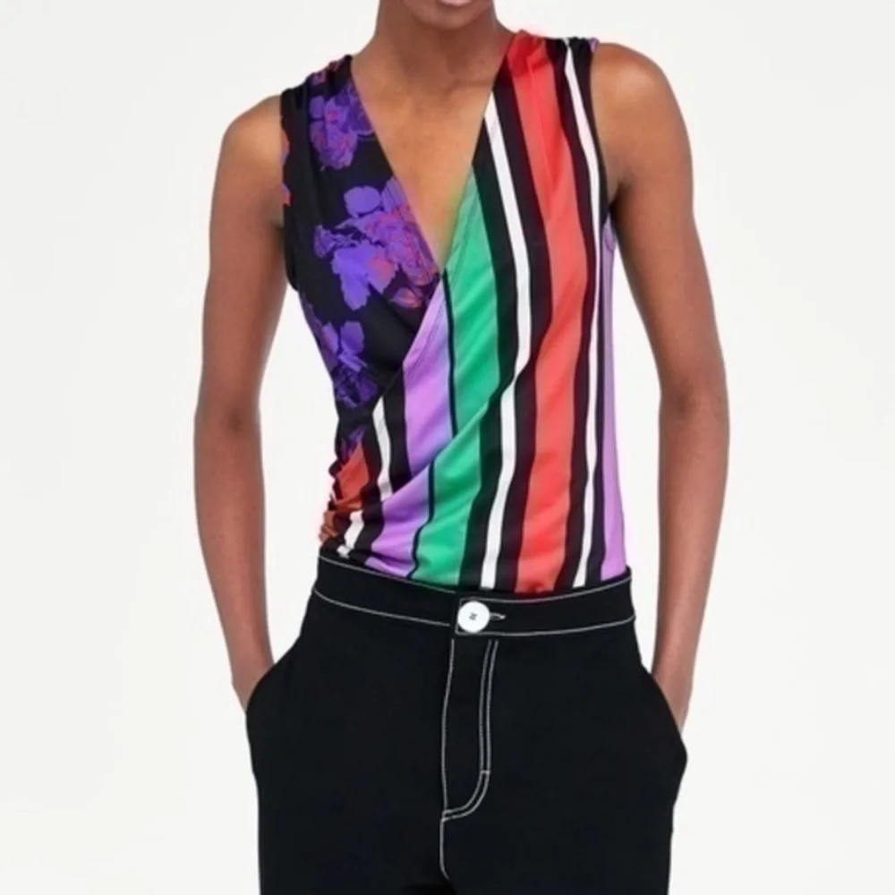 Zara bodysuit with striped & floral print medium womens Zara bodysuit medium
